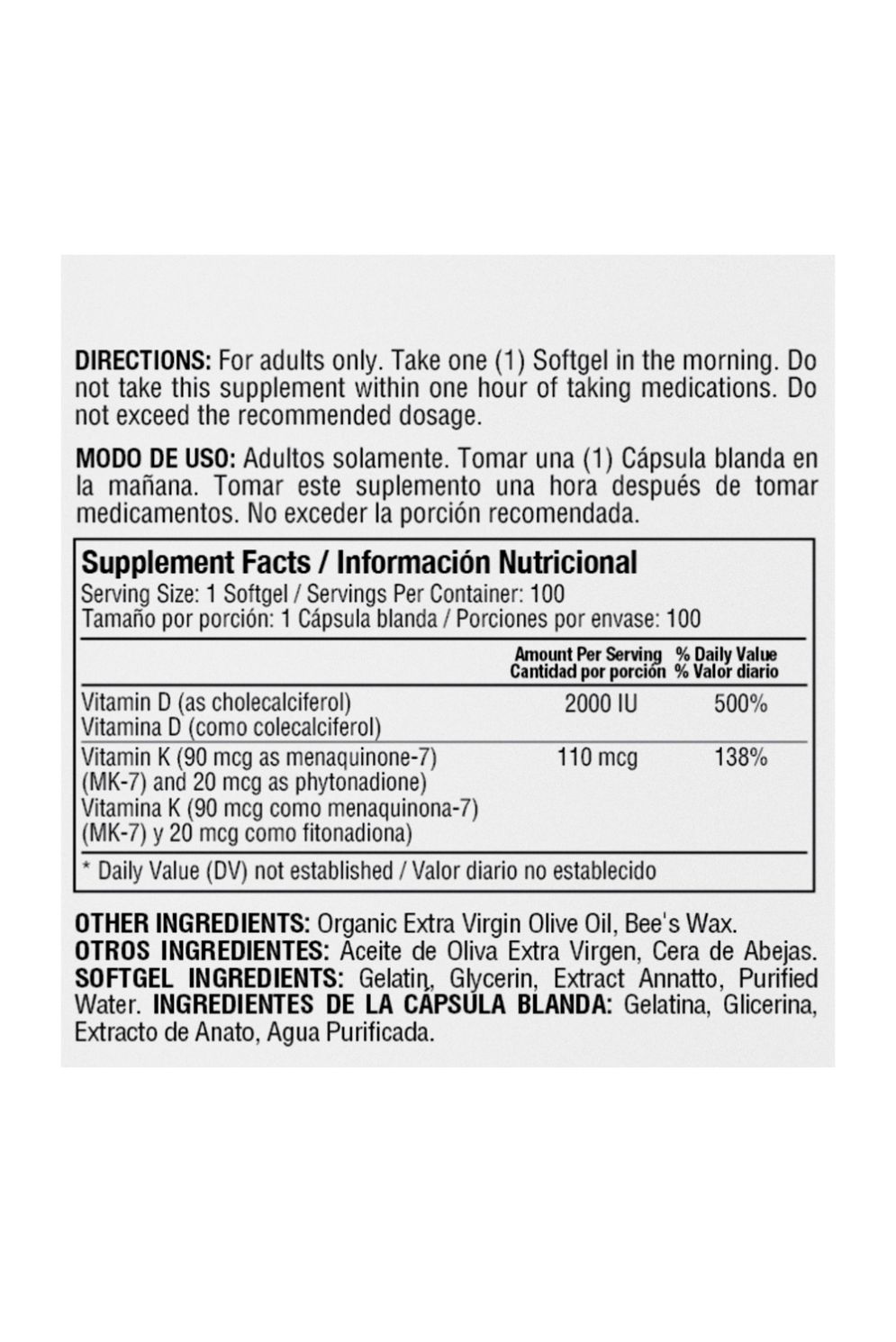 DUOVIT VITAMINA D3 + K2 - 100 SOFTGELS