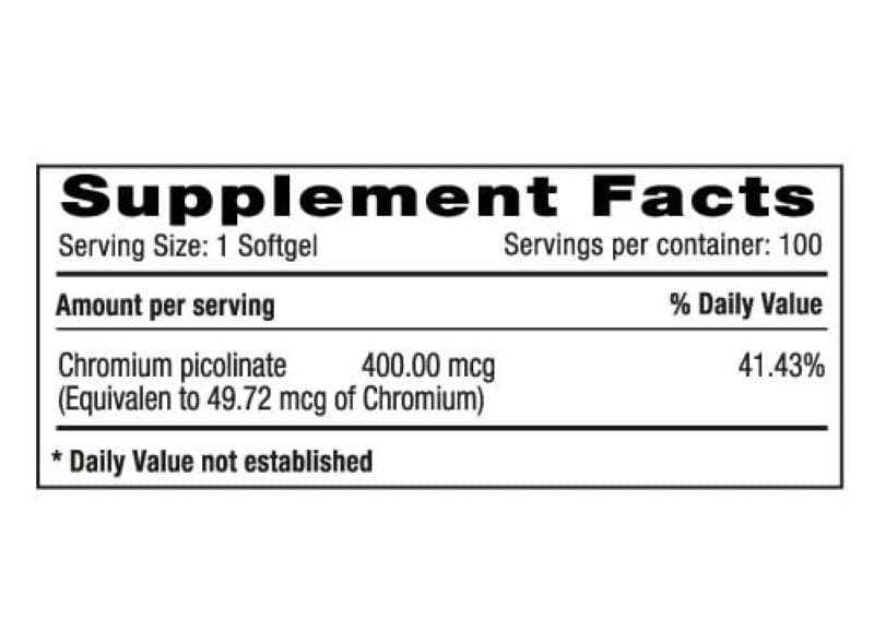 PICOLINATO DE CROMO - 100 SOFTGELS