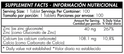 CHELATED ZINC 40MG - 100 TABLETAS